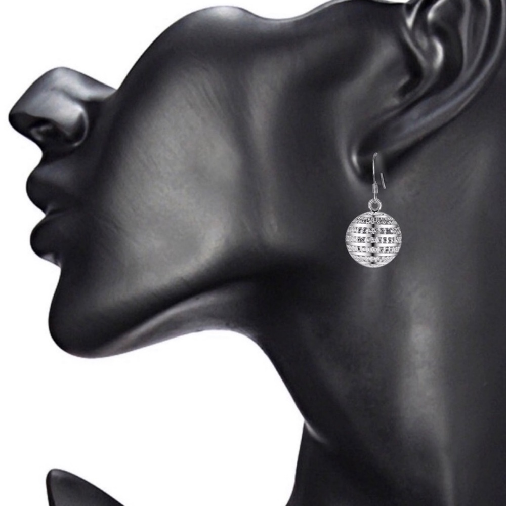 925 Stamped Half Sphere Earrings - Picture 4 of 5